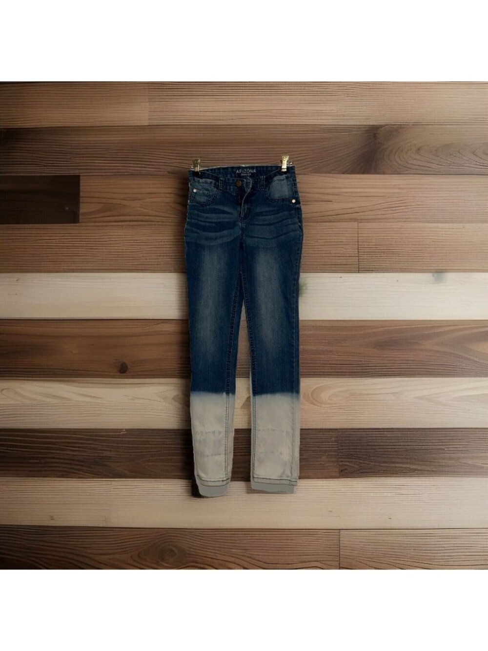 Arizona Girls Jeans 14 Blue White Whiskers Pockets Skinny Leg Stone Wash Denim
